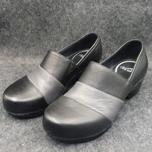 Dansko Tenley Black Gray Leather Clogs Slip‎ On Work Dress Women US 8/8.5 EU39